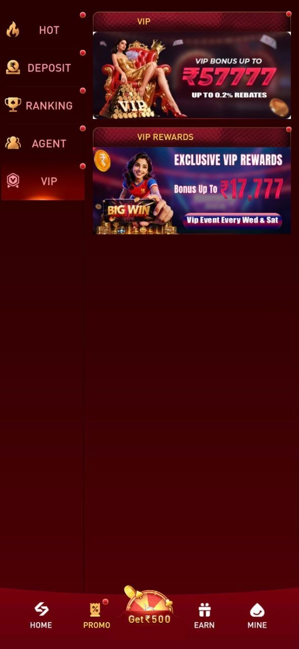 VIP promotions page with bonus and rebate tiers