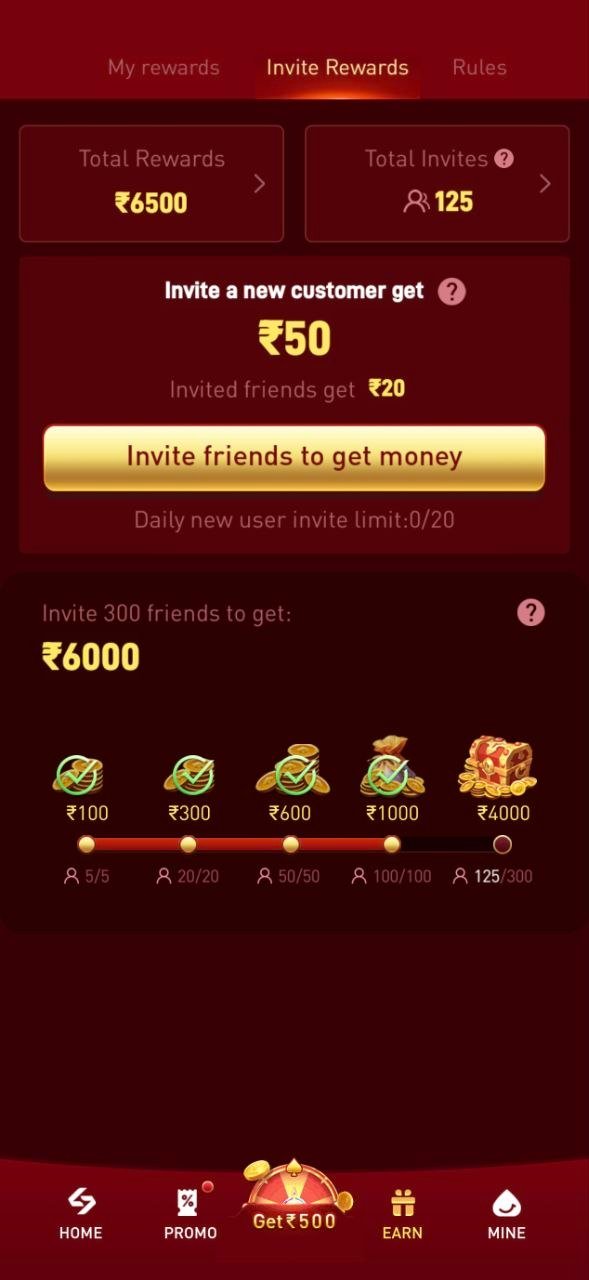 Invite rewards page with referral milestones
